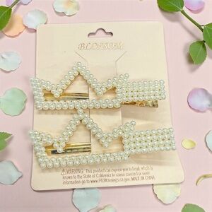 💛BLOSSOM💛Set of Two Faux Pearl Crown Hair Clips/NIP